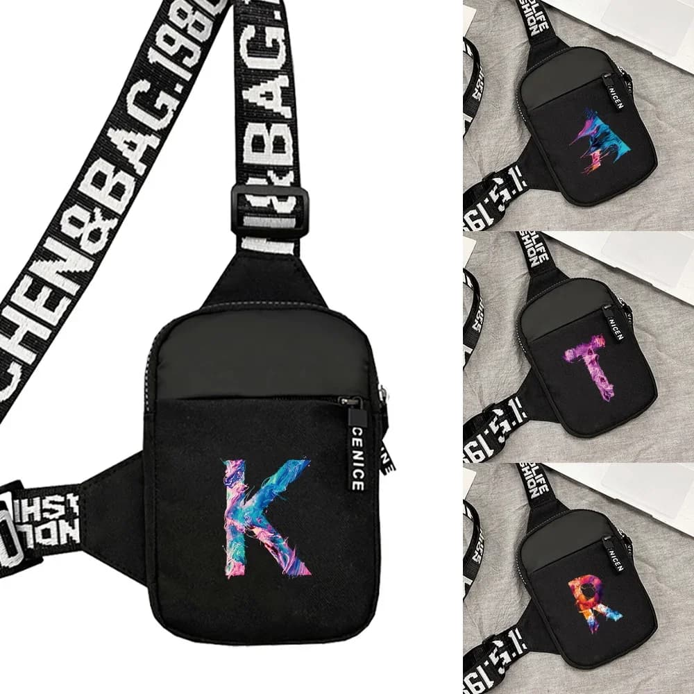 Chest Bag Women Sports Fitness Bag Purse Paint Letter Initial Name Lettern Pattern Sports Running Chest Pack for Men