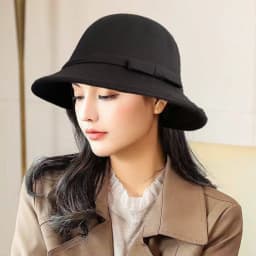 Autumn Winter Vintage Felt Fedora Hats Bowknot Dome Jazz Hat Soft Elegant Bucket Cap for Women