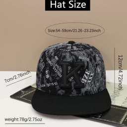 1pc K letter embroidered hip-hop baseball cap with sun visor and flat brim cap