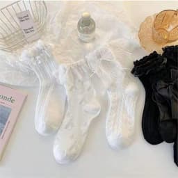 6 Pairs Women Butterfly Bow Decoration Fashionable Round Neck Socks Versatile Suitable Daily Life Soft Comfortable Casual Socks