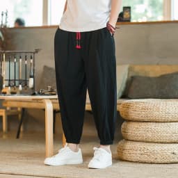 Men's Casual Solid Color Harem Pants Cotton and Linen Loose Oversize Beach Pants Jogger Sweatpants Male Wide Leg Trousers