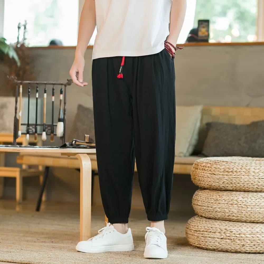 Men's Casual Solid Color Harem Pants Cotton and Linen Loose Oversize Beach Pants Jogger Sweatpants Male Wide Leg Trousers