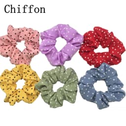 6pcs/lot Hair Scrunchies Simple Daily Scrunchy Elastic Band Women Holder Accessories Chiffon Headwead Dot For Ponytail Casual