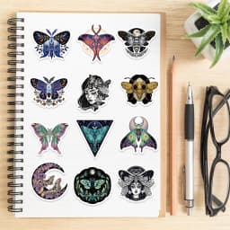 50PCS Moon And Moth Stickers PVC Cartoon Cute Decals Toy Stationery Guitar Phone Aesthetic Decorations Refrigerator Supplies