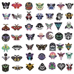 50PCS Moon And Moth Stickers PVC Cartoon Cute Decals Toy Stationery Guitar Phone Aesthetic Decorations Refrigerator Supplies