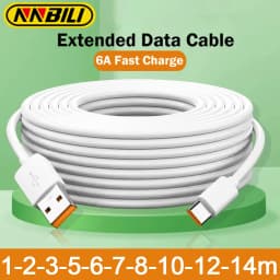 NNBILI Mini USB Cable 1M 2M 3M 8M 10M 12M C-type 6A Fast Charging Device Camera PS5 VR Universal Charging Cable