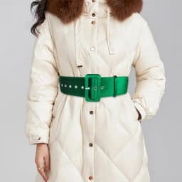 2024 New Design Luxury Autumn And Winter Suede Belt Women Green Waist Seal Decorative Dress Simple Coat Wide All Match Korean