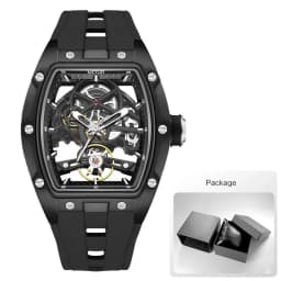 MEGIR Automatic Wristwatch Men Fashion Black Silicone Strap Wateproof Luminous Sport Mechanical Watch with Tonneau Dial 2242