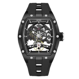 MEGIR Automatic Wristwatch Men Fashion Black Silicone Strap Wateproof Luminous Sport Mechanical Watch with Tonneau Dial 2242