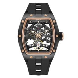 MEGIR Automatic Wristwatch Men Fashion Black Silicone Strap Wateproof Luminous Sport Mechanical Watch with Tonneau Dial 2242