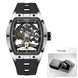 MEGIR Automatic Wristwatch Men Fashion Black Silicone Strap Wateproof Luminous Sport Mechanical Watch with Tonneau Dial 2242