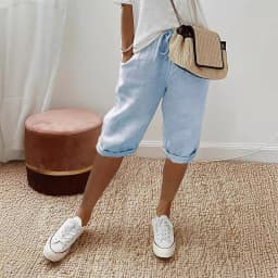 American Vintage Solid Lace Up Women's Cotton Linen Pants Elastic High Waist Wide-Leg Shorts With Pocket Streetwear Ladies Pants