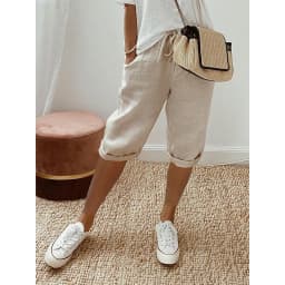 American Vintage Solid Lace Up Women's Cotton Linen Pants Elastic High Waist Wide-Leg Shorts With Pocket Streetwear Ladies Pants