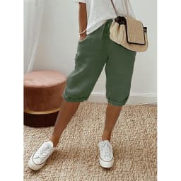 American Vintage Solid Lace Up Women's Cotton Linen Pants Elastic High Waist Wide-Leg Shorts With Pocket Streetwear Ladies Pants