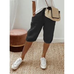 American Vintage Solid Lace Up Women's Cotton Linen Pants Elastic High Waist Wide-Leg Shorts With Pocket Streetwear Ladies Pants