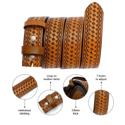 Men's Leather Belt Without Buckle Western Mens Cowboy Belts For Jeans Two Layer Embossed Cowhide No Buckle Strap