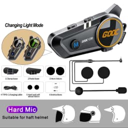 C50 Motorcycle Bluetooth Helmet Headset V5.3 Tri-Colorful Lights Earphone IPX6 Waterproof Support Connecting 2 Phones Same Time