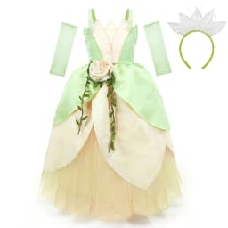 2024 Fancy Princess and Frog Story Cosplay Kid Princess Ball Gown off Shoulder Tiana Deluxe Royal Frock Girls Prom Party Costume