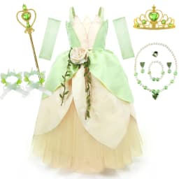 2024 Fancy Princess and Frog Story Cosplay Kid Princess Ball Gown off Shoulder Tiana Deluxe Royal Frock Girls Prom Party Costume