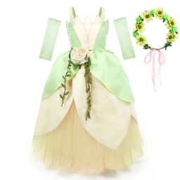 2024 Fancy Princess and Frog Story Cosplay Kid Princess Ball Gown off Shoulder Tiana Deluxe Royal Frock Girls Prom Party Costume