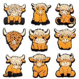 1-9Pcs Cute Highland Cow Shoe Charms Bubble Slides Sandals Buckle Shoes Accessories For Clogs Pins Garden Shoes Decorations Kids