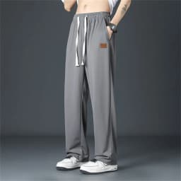 Black Straight Pants for Men's Summer Wide Leg Pants Casual Harajuku Student Pants High Street Trousers Gray Cool Sweatpants