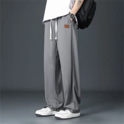 Black Straight Pants for Men's Summer Wide Leg Pants Casual Harajuku Student Pants High Street Trousers Gray Cool Sweatpants