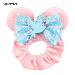 1pc New Chic Mickey Mouse Ears Hair Scrunchies Sequins 4" Bows Elastic Headband Women Velvet Girls DIY Hair Accessories Gift