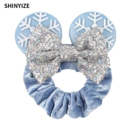 1pc New Chic Mickey Mouse Ears Hair Scrunchies Sequins 4" Bows Elastic Headband Women Velvet Girls DIY Hair Accessories Gift