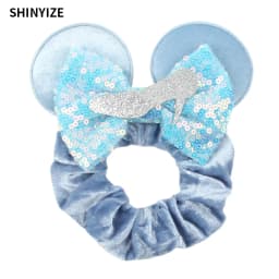 1pc New Chic Mickey Mouse Ears Hair Scrunchies Sequins 4" Bows Elastic Headband Women Velvet Girls DIY Hair Accessories Gift