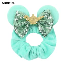 1pc New Chic Mickey Mouse Ears Hair Scrunchies Sequins 4" Bows Elastic Headband Women Velvet Girls DIY Hair Accessories Gift