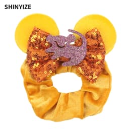 1pc New Chic Mickey Mouse Ears Hair Scrunchies Sequins 4" Bows Elastic Headband Women Velvet Girls DIY Hair Accessories Gift