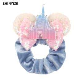 1pc New Chic Mickey Mouse Ears Hair Scrunchies Sequins 4" Bows Elastic Headband Women Velvet Girls DIY Hair Accessories Gift