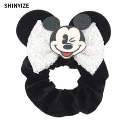 1pc New Chic Mickey Mouse Ears Hair Scrunchies Sequins 4" Bows Elastic Headband Women Velvet Girls DIY Hair Accessories Gift