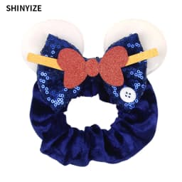 1pc New Chic Mickey Mouse Ears Hair Scrunchies Sequins 4" Bows Elastic Headband Women Velvet Girls DIY Hair Accessories Gift