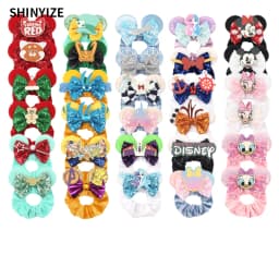 1pc New Chic Mickey Mouse Ears Hair Scrunchies Sequins 4" Bows Elastic Headband Women Velvet Girls DIY Hair Accessories Gift