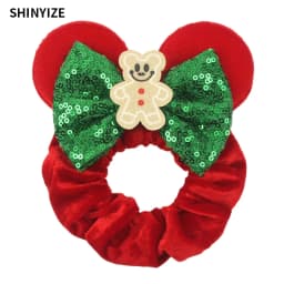 1pc New Chic Mickey Mouse Ears Hair Scrunchies Sequins 4" Bows Elastic Headband Women Velvet Girls DIY Hair Accessories Gift