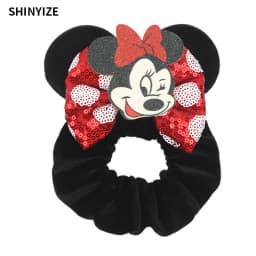1pc New Chic Mickey Mouse Ears Hair Scrunchies Sequins 4" Bows Elastic Headband Women Velvet Girls DIY Hair Accessories Gift