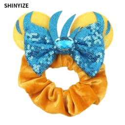 1pc New Chic Mickey Mouse Ears Hair Scrunchies Sequins 4" Bows Elastic Headband Women Velvet Girls DIY Hair Accessories Gift