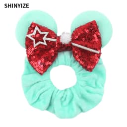 1pc New Chic Mickey Mouse Ears Hair Scrunchies Sequins 4" Bows Elastic Headband Women Velvet Girls DIY Hair Accessories Gift