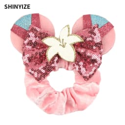 1pc New Chic Mickey Mouse Ears Hair Scrunchies Sequins 4" Bows Elastic Headband Women Velvet Girls DIY Hair Accessories Gift
