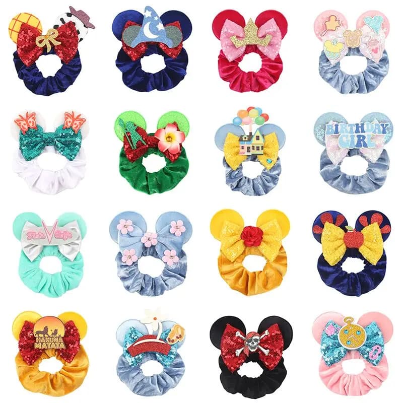 1pc New Chic Mickey Mouse Ears Hair Scrunchies Sequins 4" Bows Elastic Headband Women Velvet Girls DIY Hair Accessories Gift