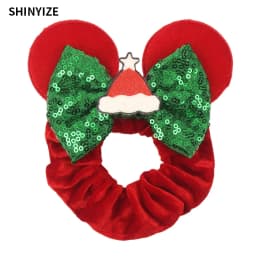 1pc New Chic Mickey Mouse Ears Hair Scrunchies Sequins 4" Bows Elastic Headband Women Velvet Girls DIY Hair Accessories Gift