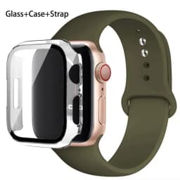 Sport band+Glass+Case For Apple Watch bands 44mm 40mm 45mm 41mm 38mm 42mm Silicone bracelet iWatch series 8 9 7 6 5 4 3 SE strap