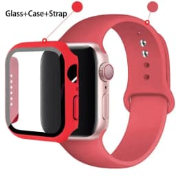 Sport band+Glass+Case For Apple Watch bands 44mm 40mm 45mm 41mm 38mm 42mm Silicone bracelet iWatch series 8 9 7 6 5 4 3 SE strap