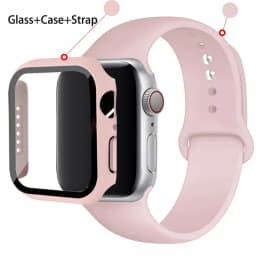 Sport band+Glass+Case For Apple Watch bands 44mm 40mm 45mm 41mm 38mm 42mm Silicone bracelet iWatch series 8 9 7 6 5 4 3 SE strap