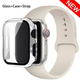 Sport band+Glass+Case For Apple Watch bands 44mm 40mm 45mm 41mm 38mm 42mm Silicone bracelet iWatch series 8 9 7 6 5 4 3 SE strap