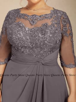 Chiffon Mother of The Bride Dress Half Sleeves Scoop Neck Sequined Applique Pleat A Line Plus Size Wedding Guest Gown New
