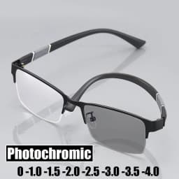Smart Photochromic Near Sight Sun Glasses for Business Women Men Retro Metal Half Frame Myopia Eyewear Anti-UV Minus Goggles