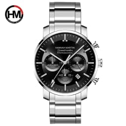 2024 New Multi functional Watch Hannah Martin Brand 46mm Blue Silver Stainless Steel Leisure Quartz Timing Watch Freee Shipping